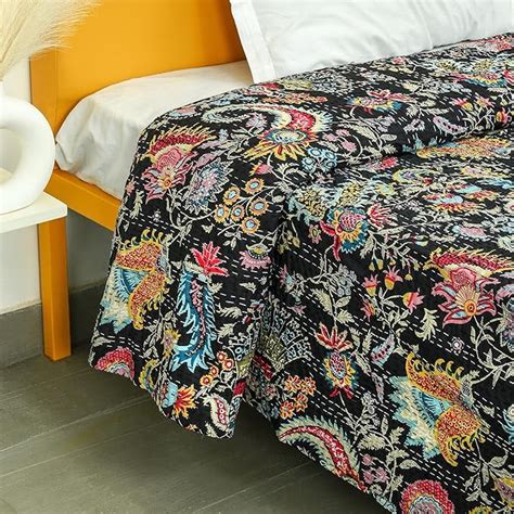 Handblock Traditional Pure Cotton Jungle Print Kantha Quilt Bed Cover