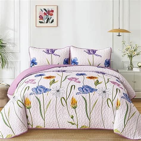 Amazon WONGS BEDDING Quilt Set King Size Purple Floral Bedspread