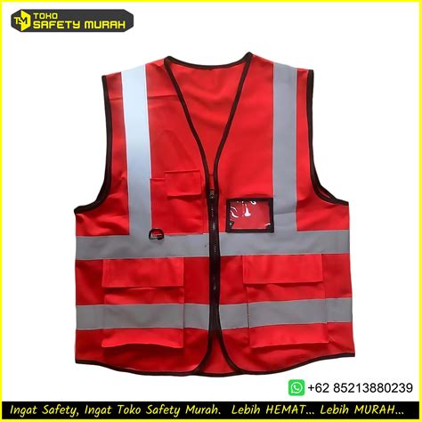 Rompi Kerja Safety Proyek Id Holder Rompi Kantong Seleting Zipper