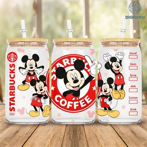 Disney Mickey And Friends Coffee Glass Can Wrap Png 16oz Libbey Glass