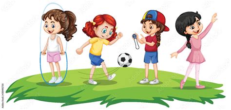 Happy children playing different sports Stock Vector | Adobe Stock