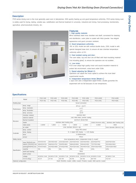 TAISITE Drying Oven FCO Series Laboratory Equipments Melaka Malaysia