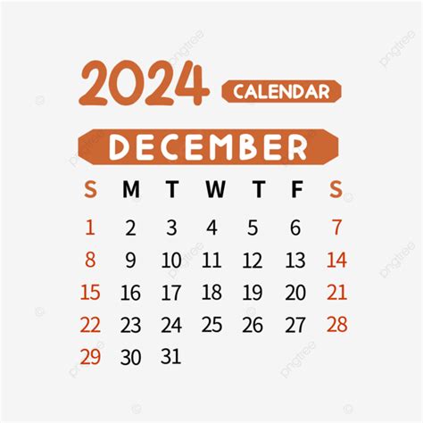 December 2024 Calendar Simple Brown December Calendar Calendar Png