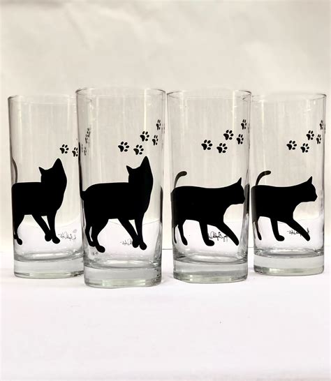 Cat Glassware T Set Of 4 Glasses For Cat Lovers Kitty