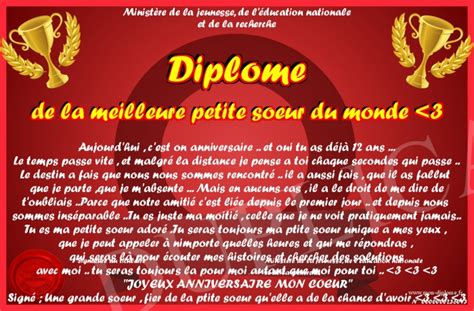 Diplome De La Meilleure Petite Soeur Du Monde 3