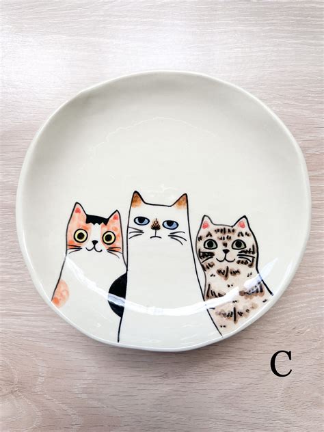 Ceramics Handmade Plates With Cat Painting - Etsy