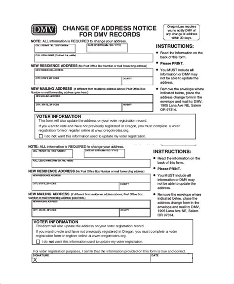 Free Sample Dmv Change Of Address Forms In Pdf