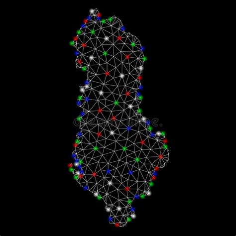 Mesh Network Albania Map Brillante Con Los Puntos De La Llamarada