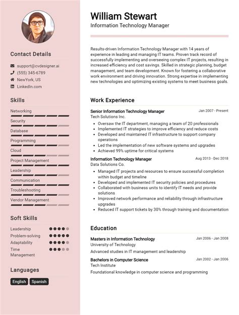 information technology manager cv examples  guide