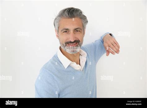 Handsome Mature Man Standing On White Background Stock Photo Alamy