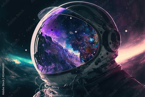 Astronaut in space with stars, a galaxy, a purple and blue nebula, and ...