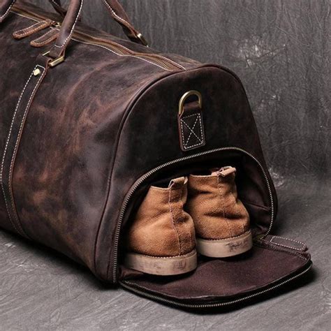 Handmade Leather Duffle Bag With Shoe Compartment Personalized Etsy