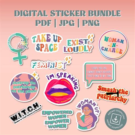 Feminist Digital Stickers Printable Feminist Stickers Etsy