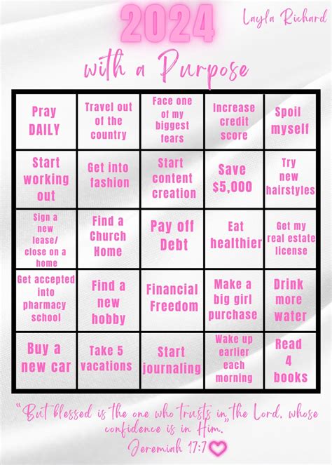 Bingo Vision Board Printable Bingo Template Personal Goals