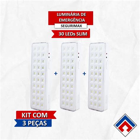 Kit 3 lampada luz de emergência autônoma recarregável bivolt 30 led