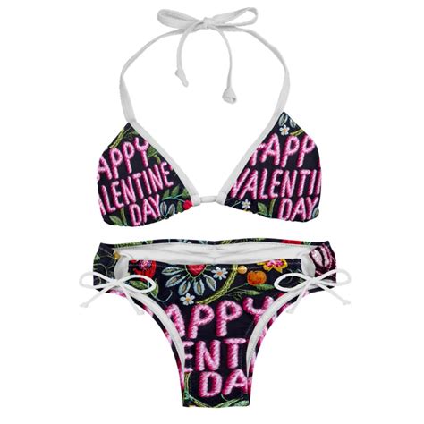Valentine S Day Font Swimwear Bikini Set With Detachable Sponge Adjustable Strap Two Pack For