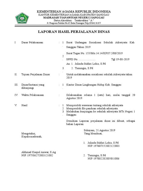 Contoh Surat Laporan Perjalanan Dinas Contoh Surat Resmi