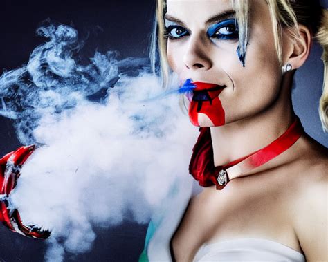 Krea Ai Margot Robbie As A Harley Quinn Smoking A Cigarett