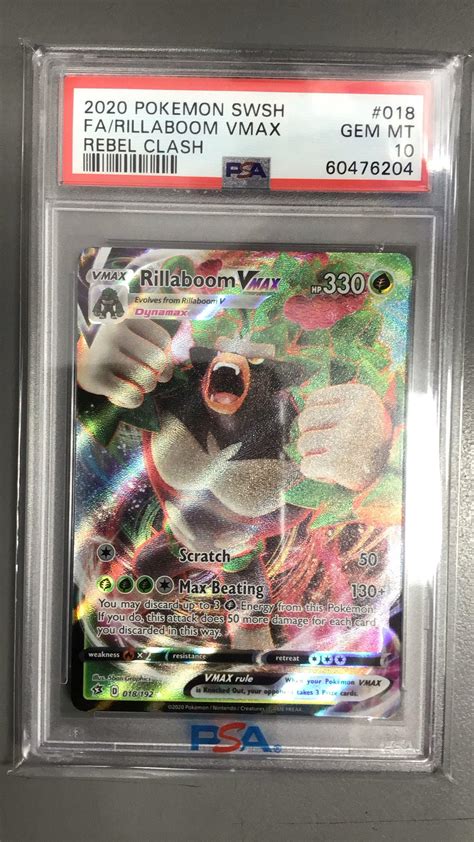 2020 Pokemon Sword Shield Rebel Clash 018 Full Art Rillaboom Vmax PSA