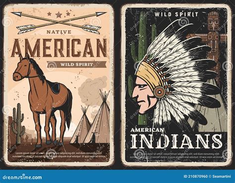 Native Americans American Indians Retro Posters Stock Vector Illustration Of Indian Tepee