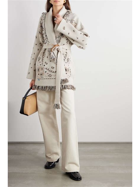 ALANUI Belted Fringed Cashmere And Linen Blend Jacquard Cardigan NET