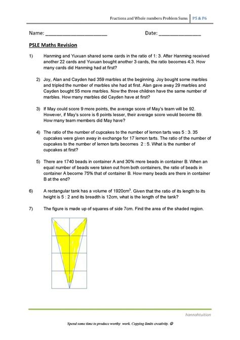 Psle Preparatory Maths Tuition Homework Worksheet