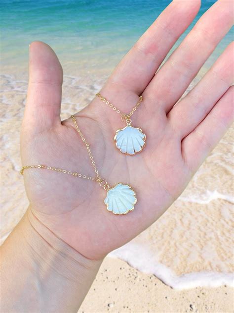 Gold Mother Of Pearl Scallop Shell Necklace Gold Plated Shell Etsy