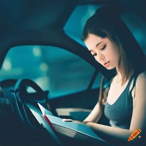 Determined Young Woman Studying For Drivers Education Test On Craiyon