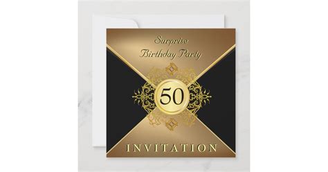 Elegant Gold Black 50th Birthday Surprise Party In Invitation Zazzle