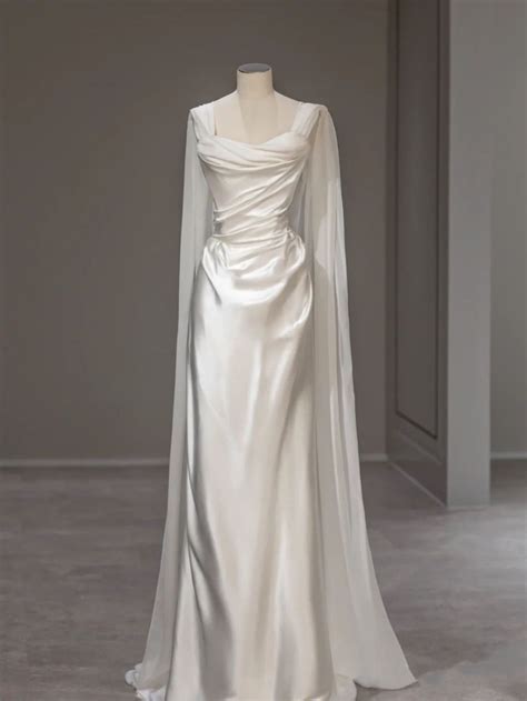 White Satin Pleats Straps Wedding Dress | Wedding dresses with straps