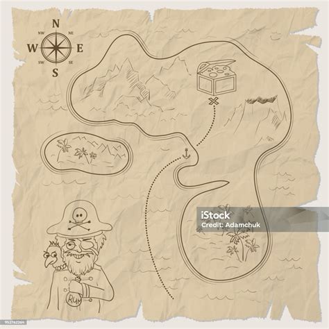 Carte Au Trésor De Pirates De Lîle Sur Vieux Papiers Vector Vecteurs