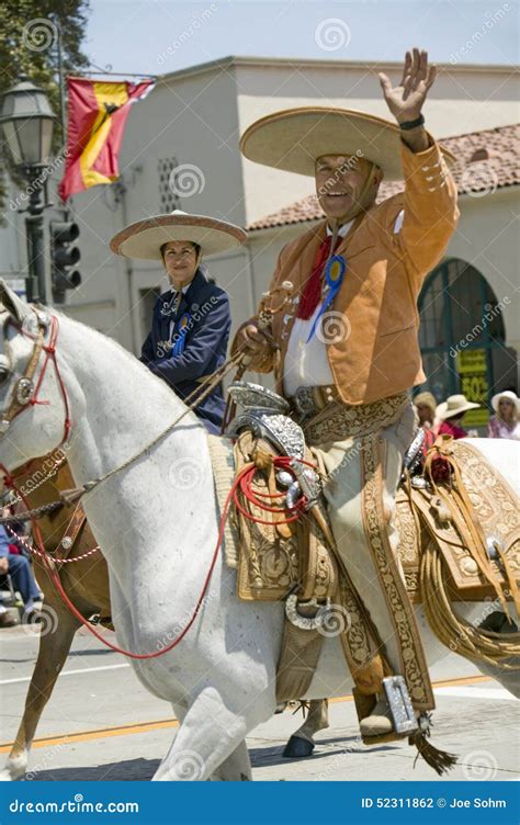 Spanish Cowboy On Horseback During Opening Day Parade Down State Street