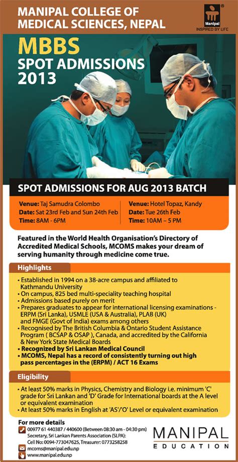 Mbbs Spot Admissions For Manipal College Of Medical Science Nepal