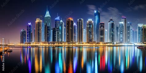 skyline with many towers during the night view Cityscape at Night ...