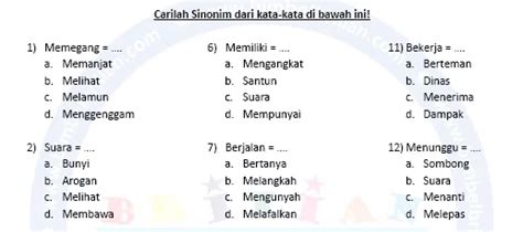 Soal Sinonim Persamaan Kata Lembar 2 Dan Kunci Jawaban Bimbel Brilian