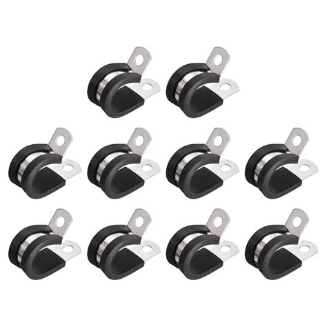 Uxcell 20pack 58 Cable Clamp R Shape Stainless Steel Rubber Cushioned Pipe Strap