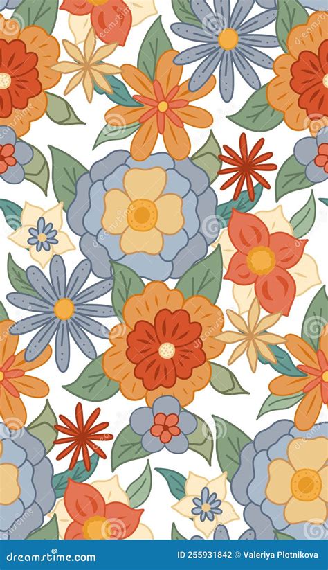 Dense Ditsy Hippie Texture With Different Flowers On White Background