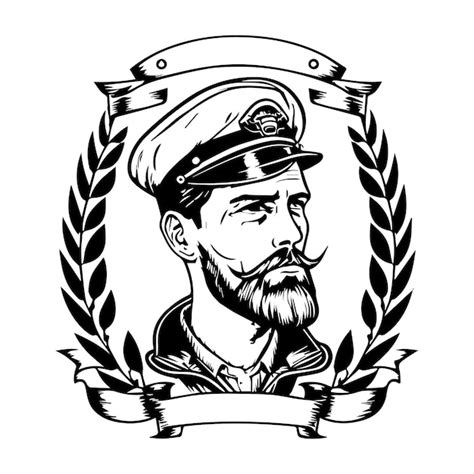 Marinero capitán del barco logo línea arte dibujado a mano ilustración