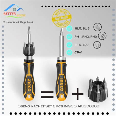 OBENG RACHET RATCHET SET SCREWDRIVER SET 8 PCS INGCO AKISD0808 Lazada