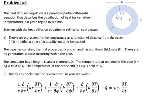 Solved The Heat Diffusion Equation Is A Parabolic Partial Chegg