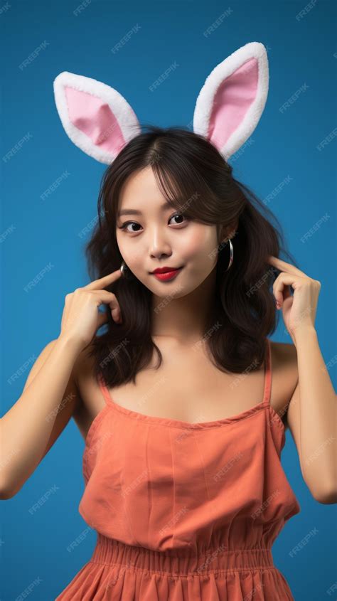 Premium Photo Easter Festival A Asian Woman Wearing Bunny Ear On