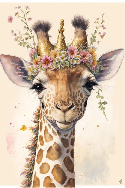 Premium Photo There Is A Giraffe With A Crown Of Flowers On Its Head