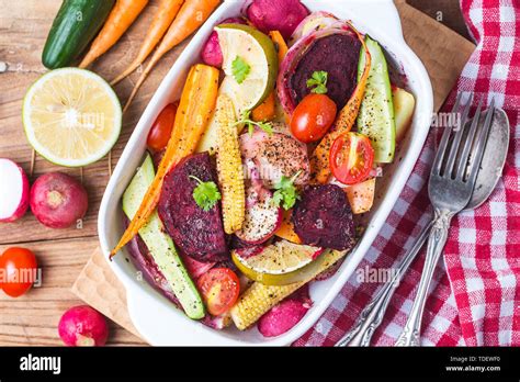 Roasted vegetable dinner Stock Photo - Alamy
