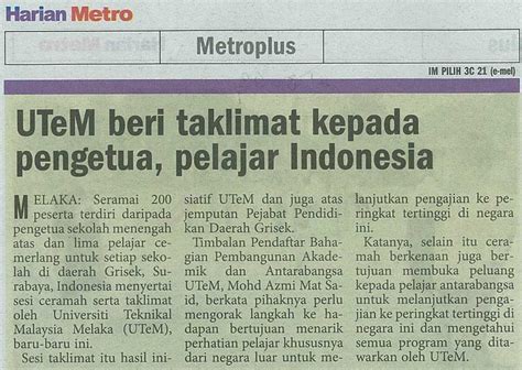 Utem In Newspapers August Harian Metro Utem Beri