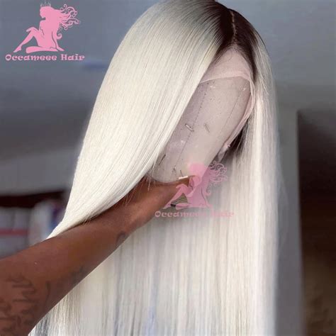 Brazilian Remy Human Hair Wig Dark Roots Colored Ash Platinum Blonde