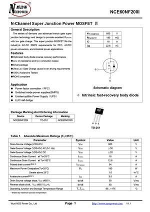 NCE6075K MOSFET Datasheet pdf - Equivalent. Cross Reference Search