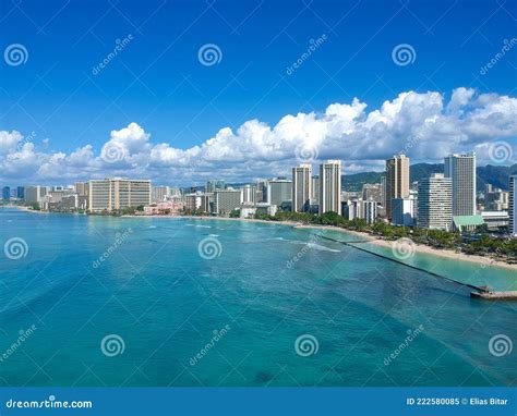 Panorama Aerial Drone View Of Waikiki Beach Honolulu Hawaii Usa Taken