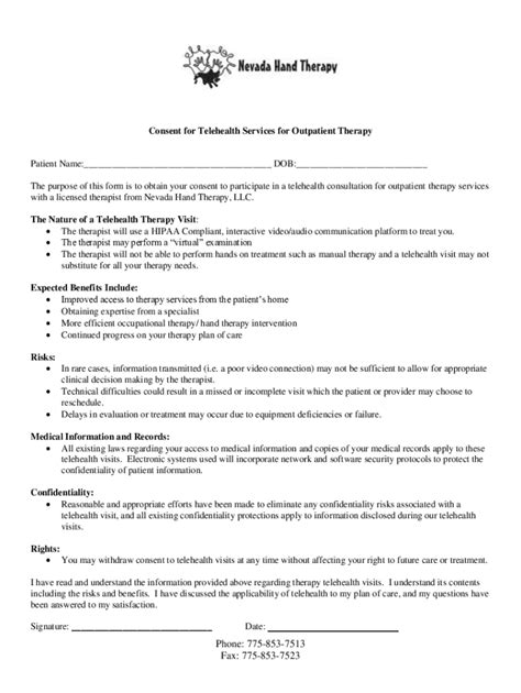 Fillable Online Consent Form For Telehealth Services Health Medical