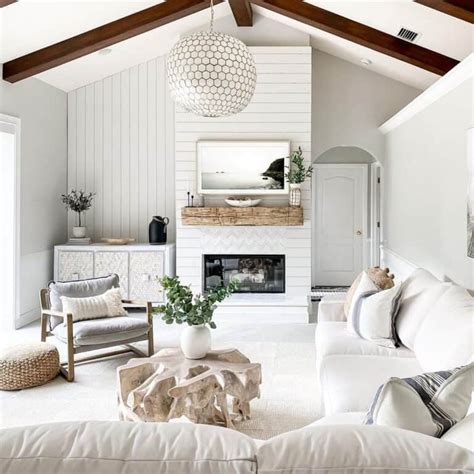 White Shiplap Living Room With Jute Pouf Soul Lane