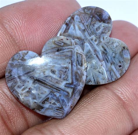 Natural Crazy Lace Agate Heart Shape Cabochon Pair 22x22 Mm 37 65 CTS